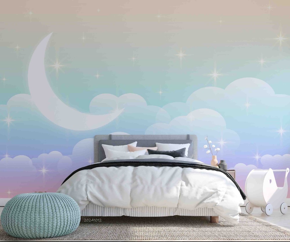 3D Moon Stars Clouds Illustration Wall Murals Wallpaper Murals Wall Sticker