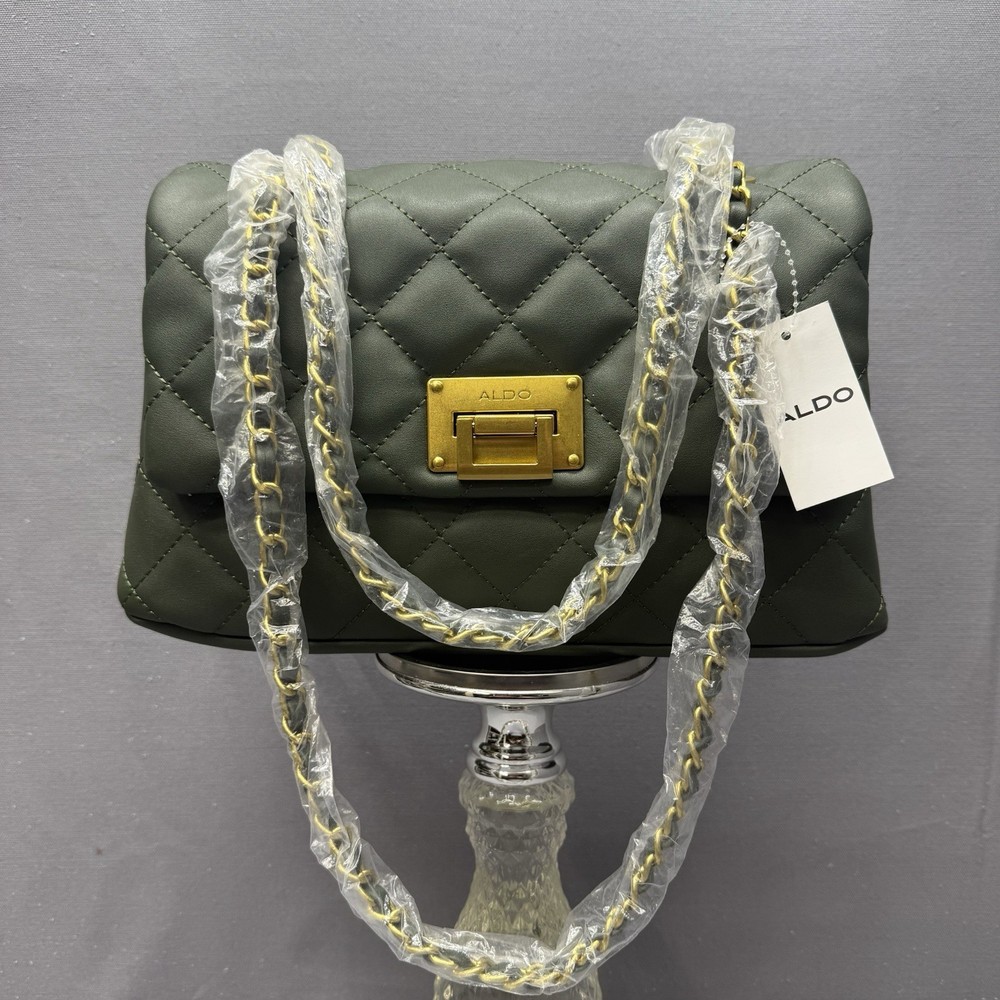 ALDO Olive Green Quilted Shoulder Bag Gold Chain Strap New w/ Tags