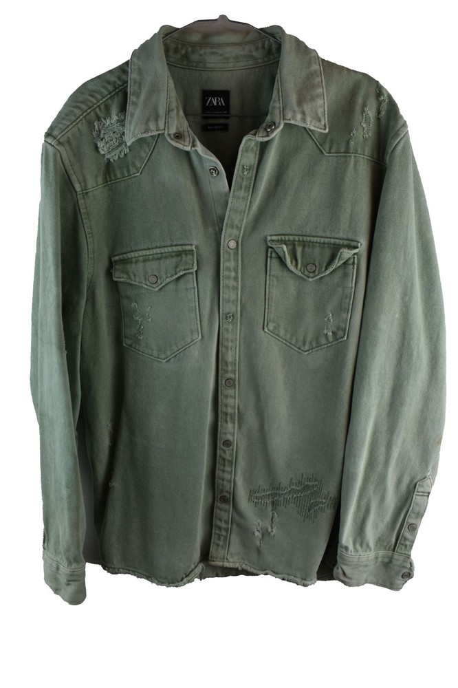 ZARA Green Overshirt Jacket size M Womens Relaxed Fit Casual Outdoors Outerwear