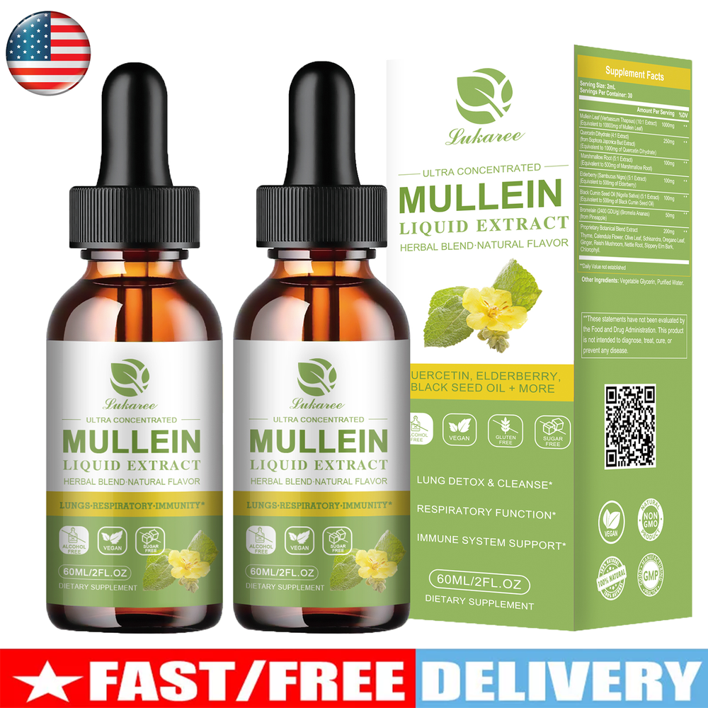 2*60ml Mullein Leaf Extract Natural Liquid Drop Healthy Lung Cleanse Respiratory