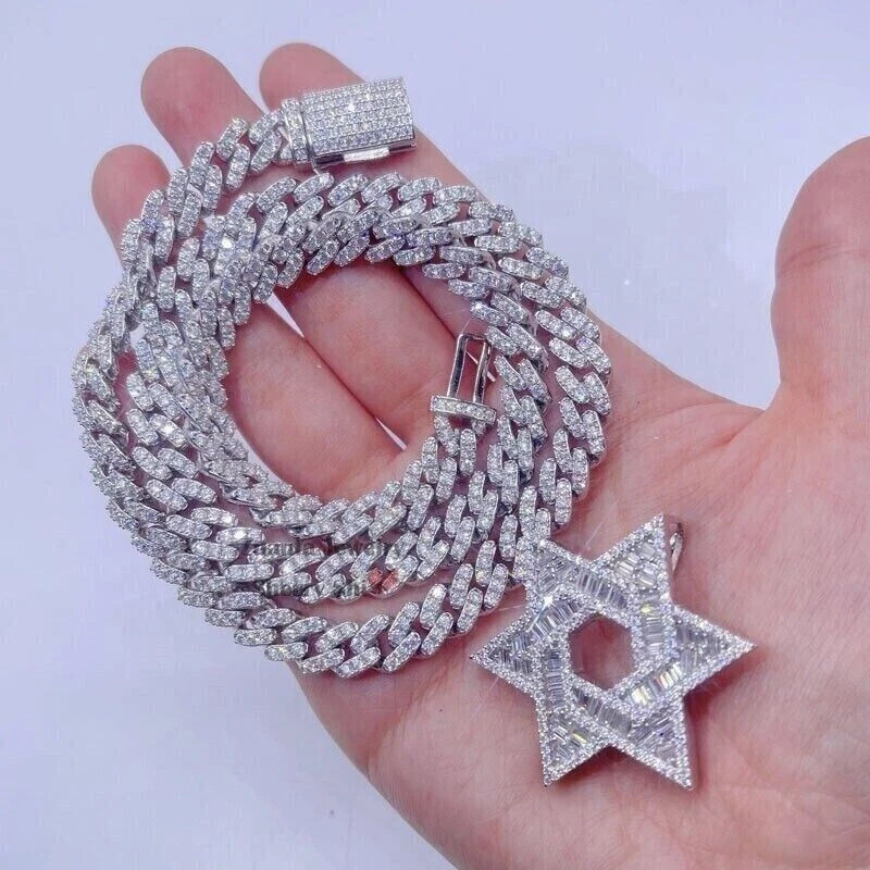 35Ct Simulated Diamond Chain with Baguette Star Pendant in 14K White Gold Plated