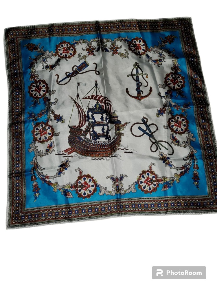 Vintage Boating Ocean Nautical 26 Inch Square Scarf Blue Wall Hanging Also