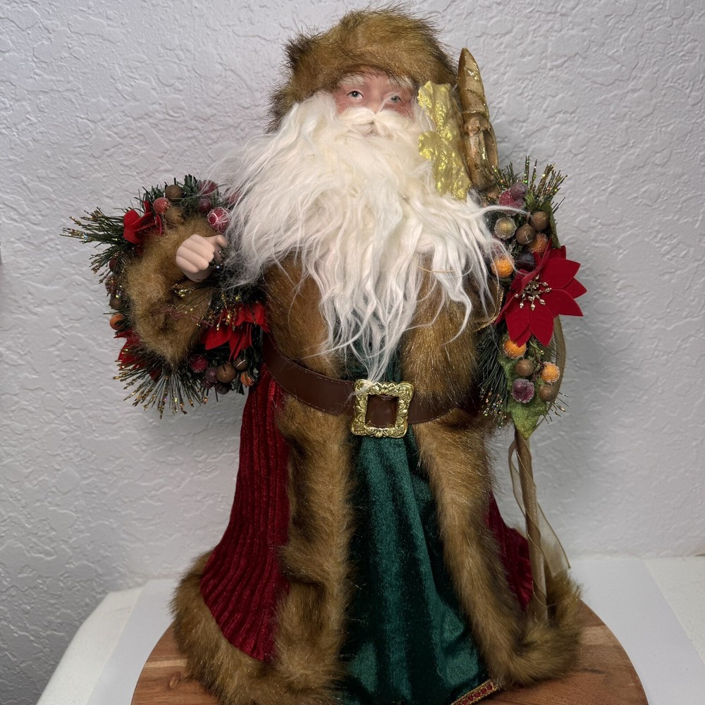 Vintage Old World Christmas Santa Claus Figure With Wreath and Staff 18