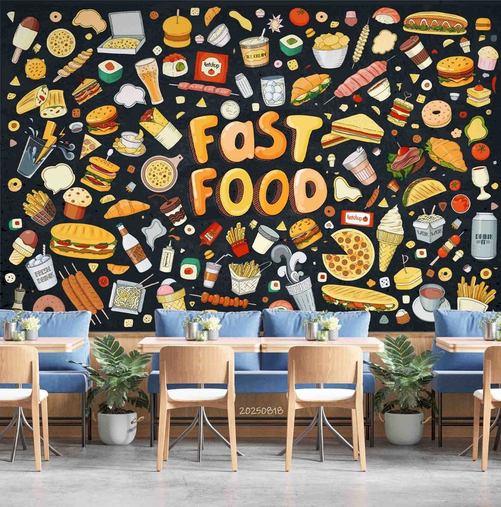 3D Restaurant Fast Food Illustration Wall Murals Wallpaper Murals Wall Sticker