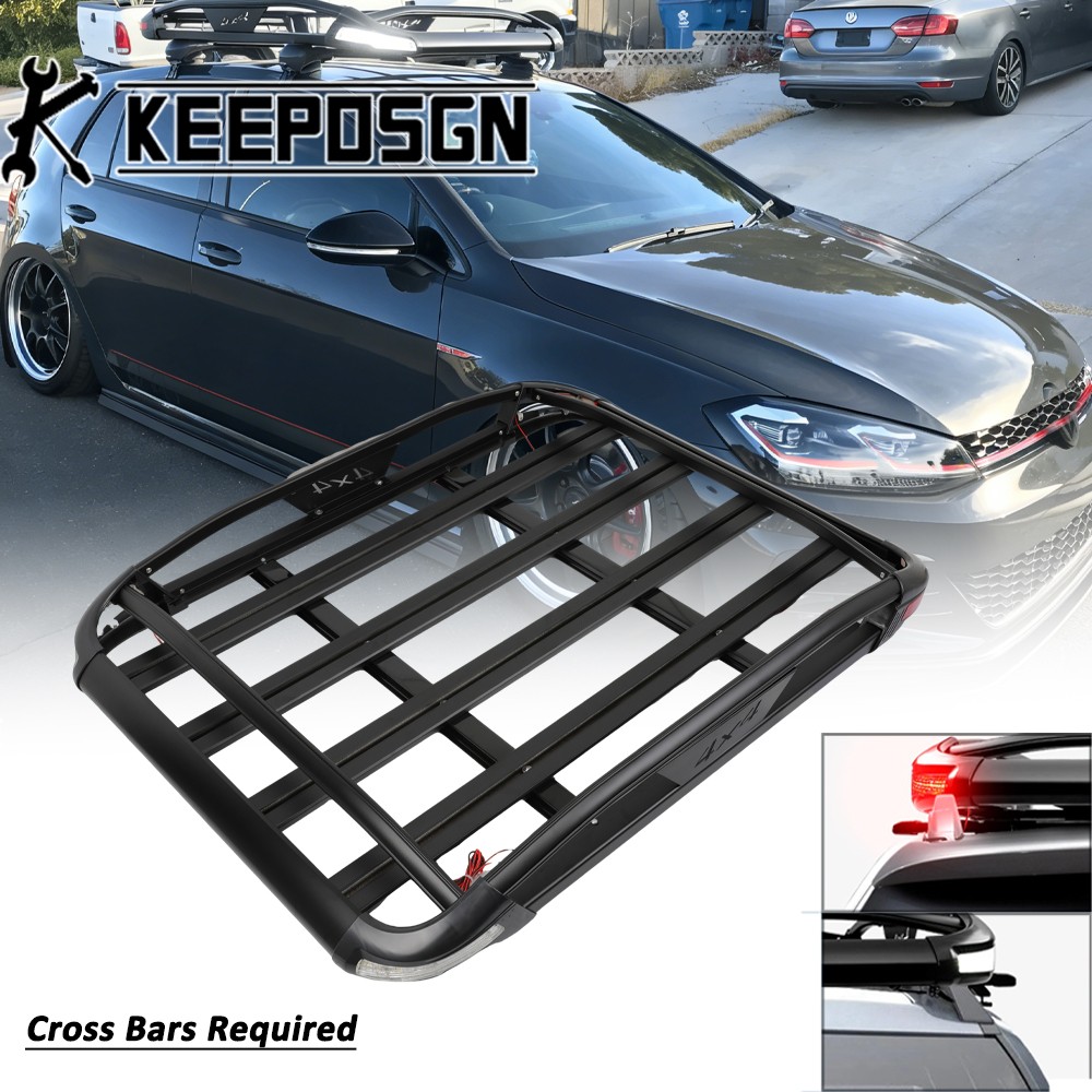 For Volkswagen Golf Aluminum Roof Rack Cargo Carrier Basket Holder w/ LED Lights