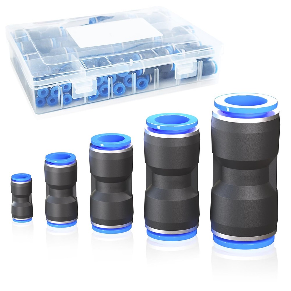 60PCS Straight Quick Push Air Hose Connectors, Push to Connect Straight 1/2 1...