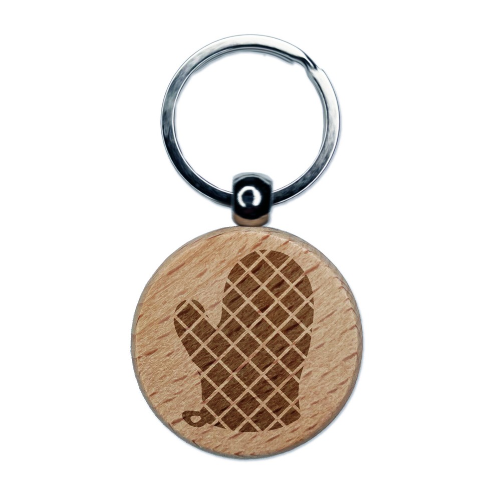 Oven Mitt Engraved Wood Round Keychain Tag Charm