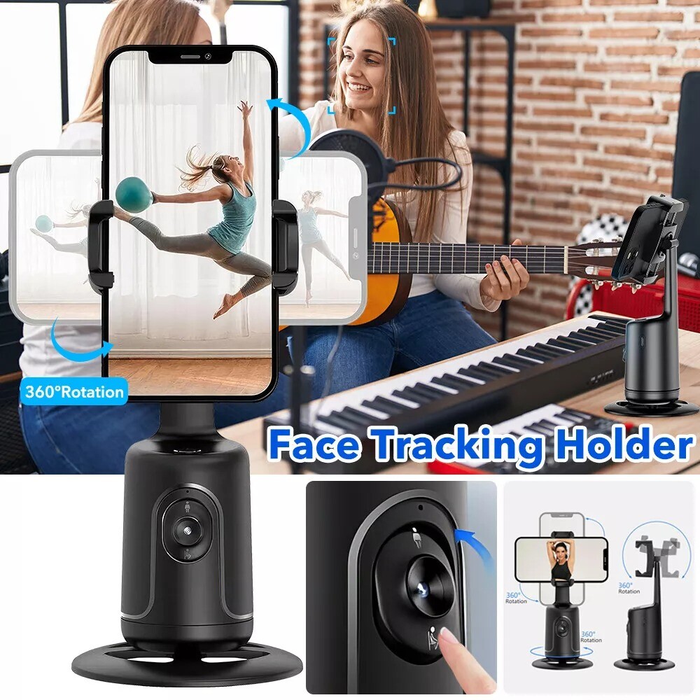Auto Face Tracking Tripod with 360° Rotation and AI Auto Tracking Phone Holder Stand for Smartphones