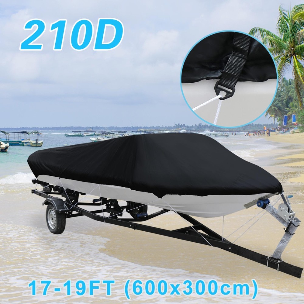 17-19FT 210D Trailerable Boat Cover Waterproof Fishing Ski Bass Speedboat