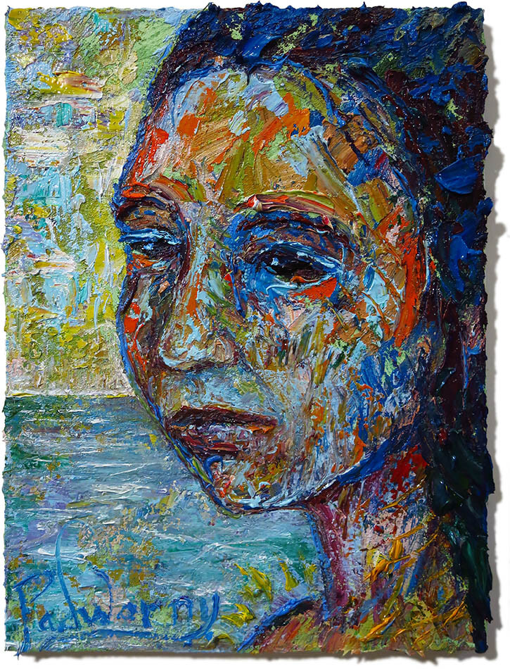 MODERN WOMAN GIRL ART SIGNED FEMALE OIL PAINTING ABSTRACT PORTRAIT VINTAGE DECO