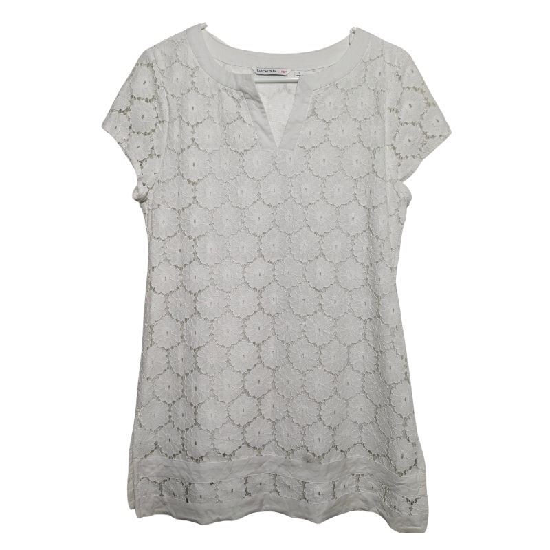 Isaac Mizrahi Live! Women's Floral Lace Blouse, White, Small, Short Sleeve Lined