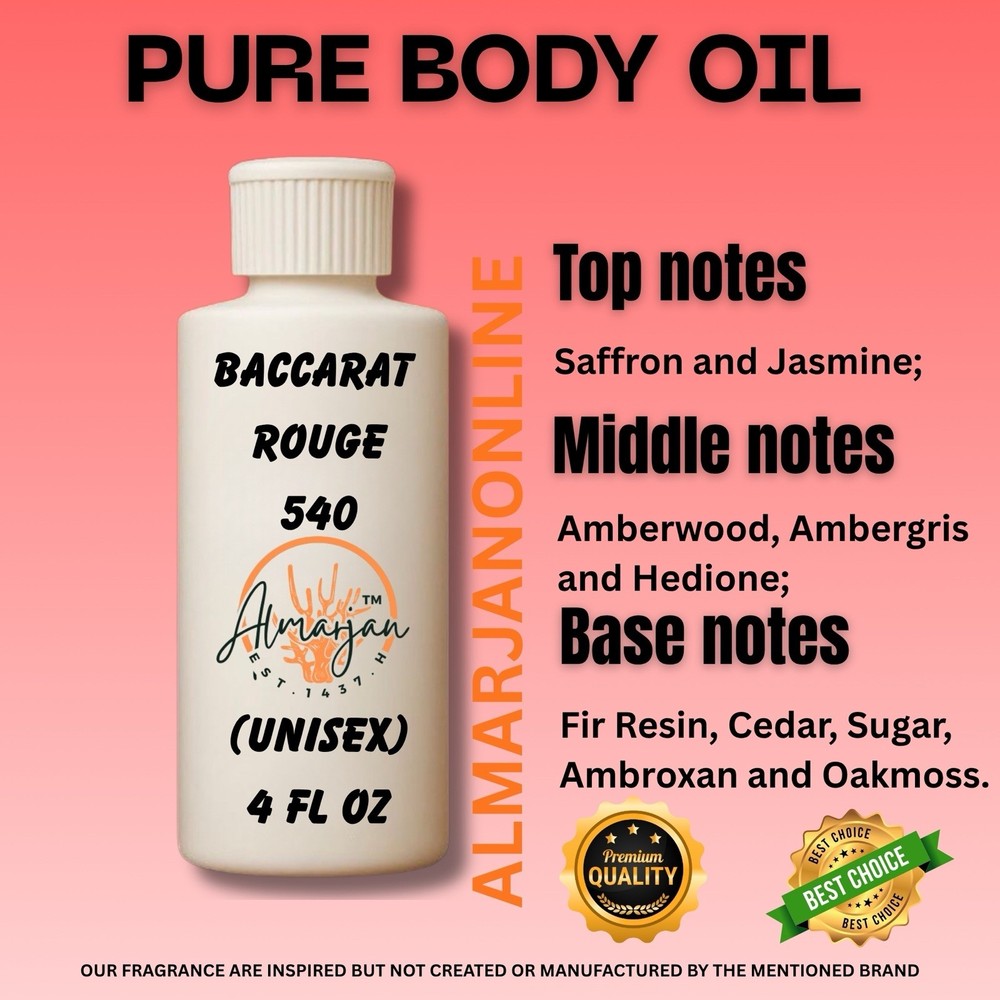 4 oz  Compare Backarat Rouse 540 Cologne Body Oil Fragrance for Unisex