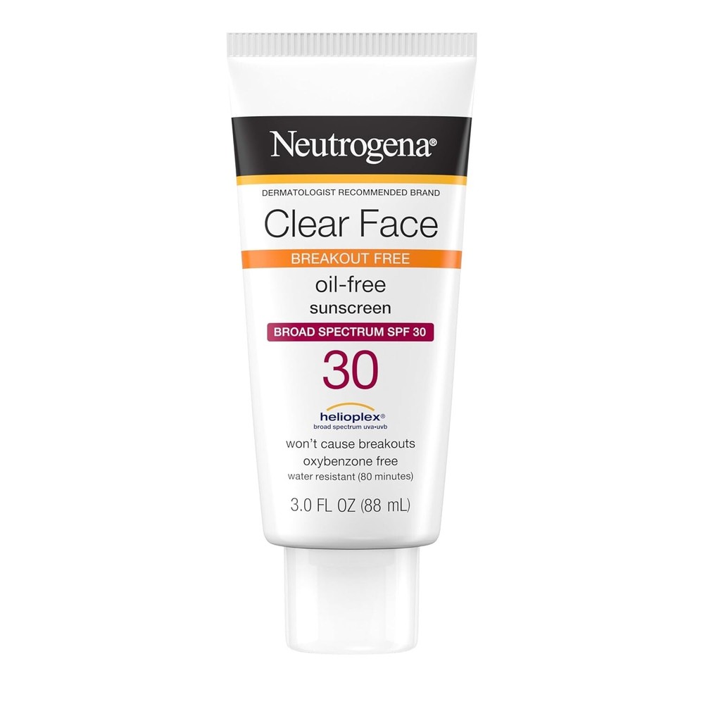 face Sunscreen SPF 30 for Acne-Prone Oily Skin, Oil & Fragrance-Free, clear