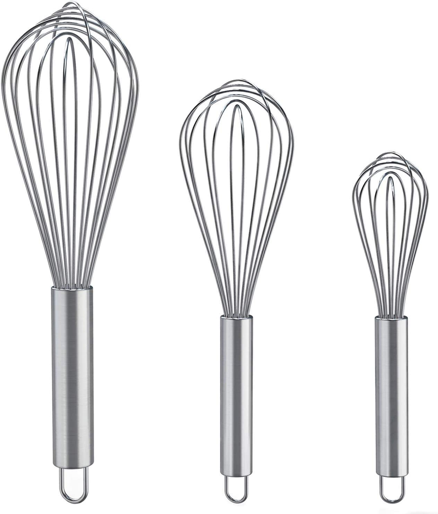 Whisks for Cooking 3 Pack Stainless Steel Whisk for Blending Whisking Beating...