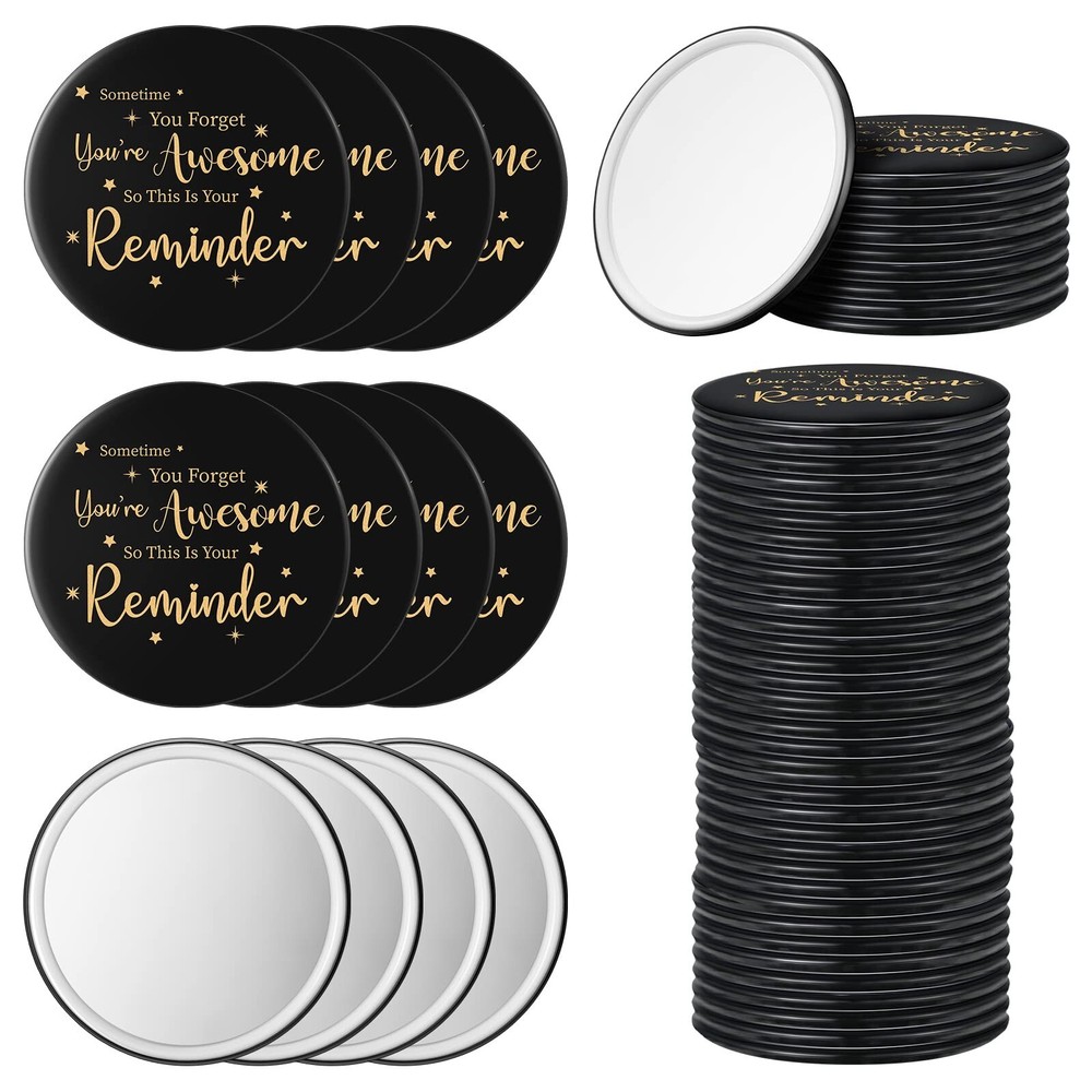 Hoolerry 24 Pcs Round Inspirational Compact Mirror Portable Pocket Makeup Mirror with Motivational Quotes