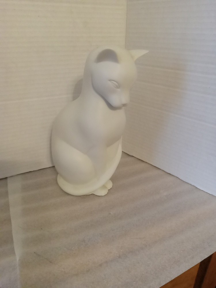 Vintage Crowing Touch White Bisque Porcelain  Cat Statue Stands 9 Inches Tall