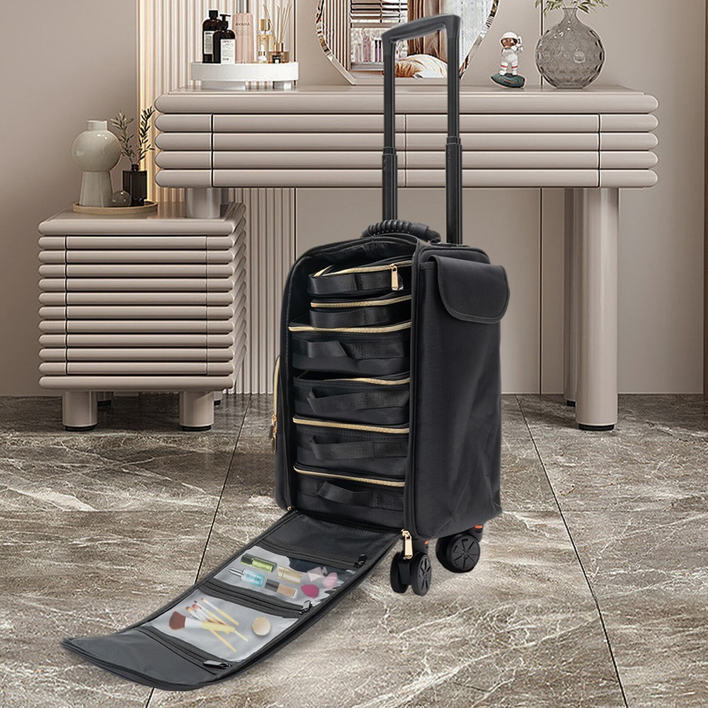 Professional Rolling Makeup Train Case with Cosmetic Storage Organizer