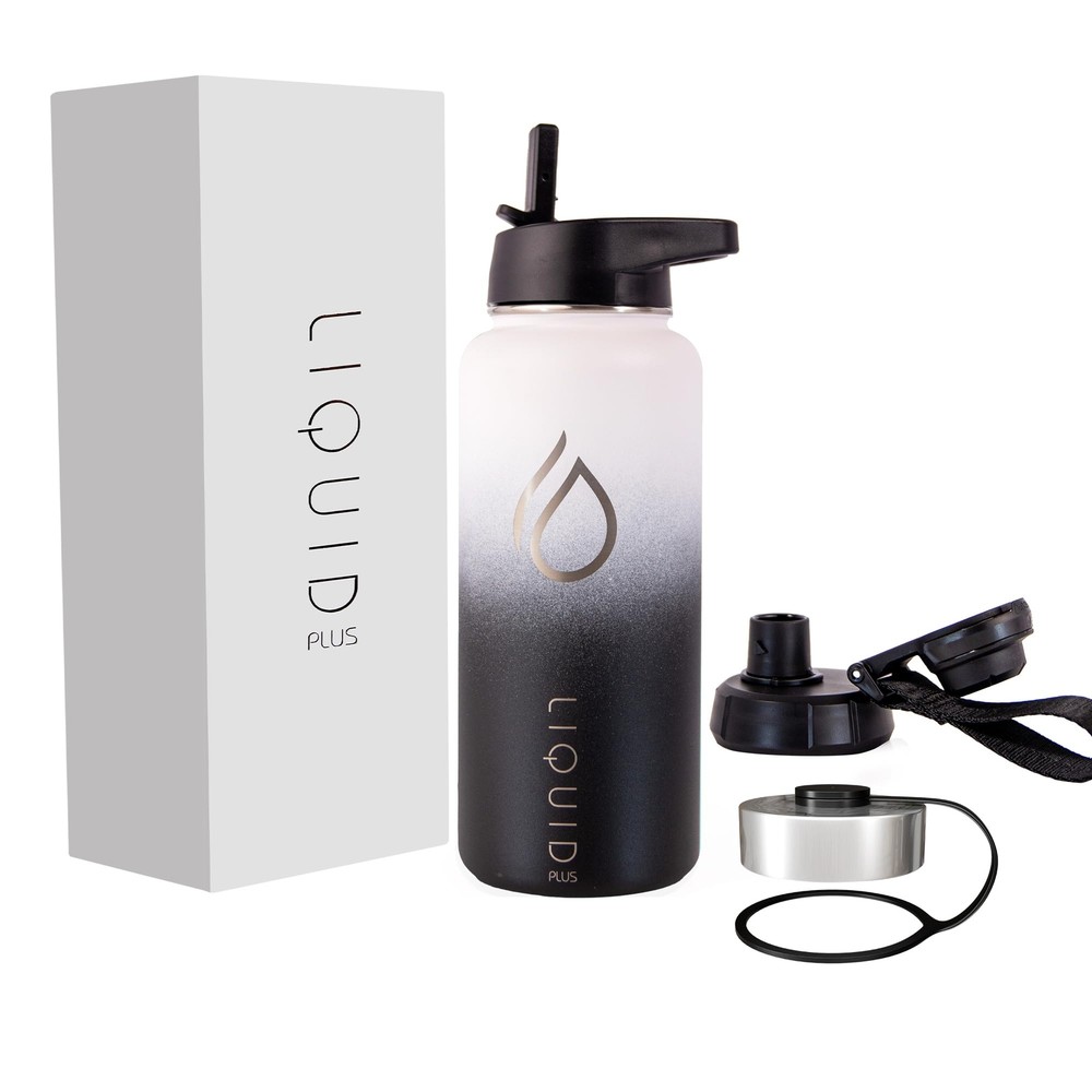 LIQUID PLUS Insulated Water Bottle with Straw Lid - 32oz, 3 Lids, Double Wall...