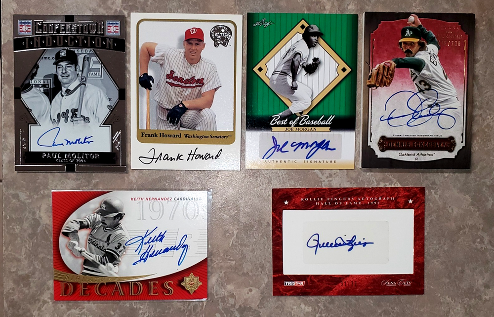LOT OF 6 SIGNED BASEBALL CARDS - ECK, K.HERNANDEZ, FINGERS, MORE -GREAT BUY!!!!!