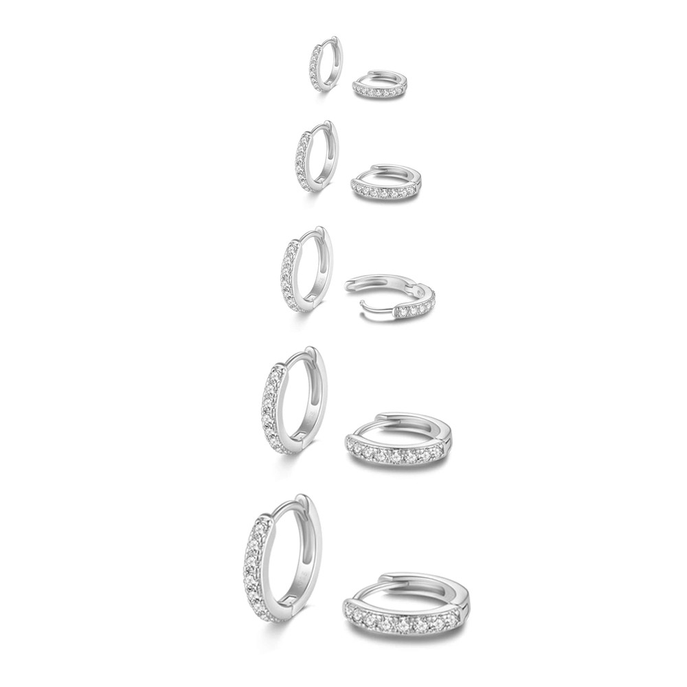 Dainty Tiny White Gold Huggie Hoop Earrings 5 Pairs Mini Cubic Zirconia Hoops...