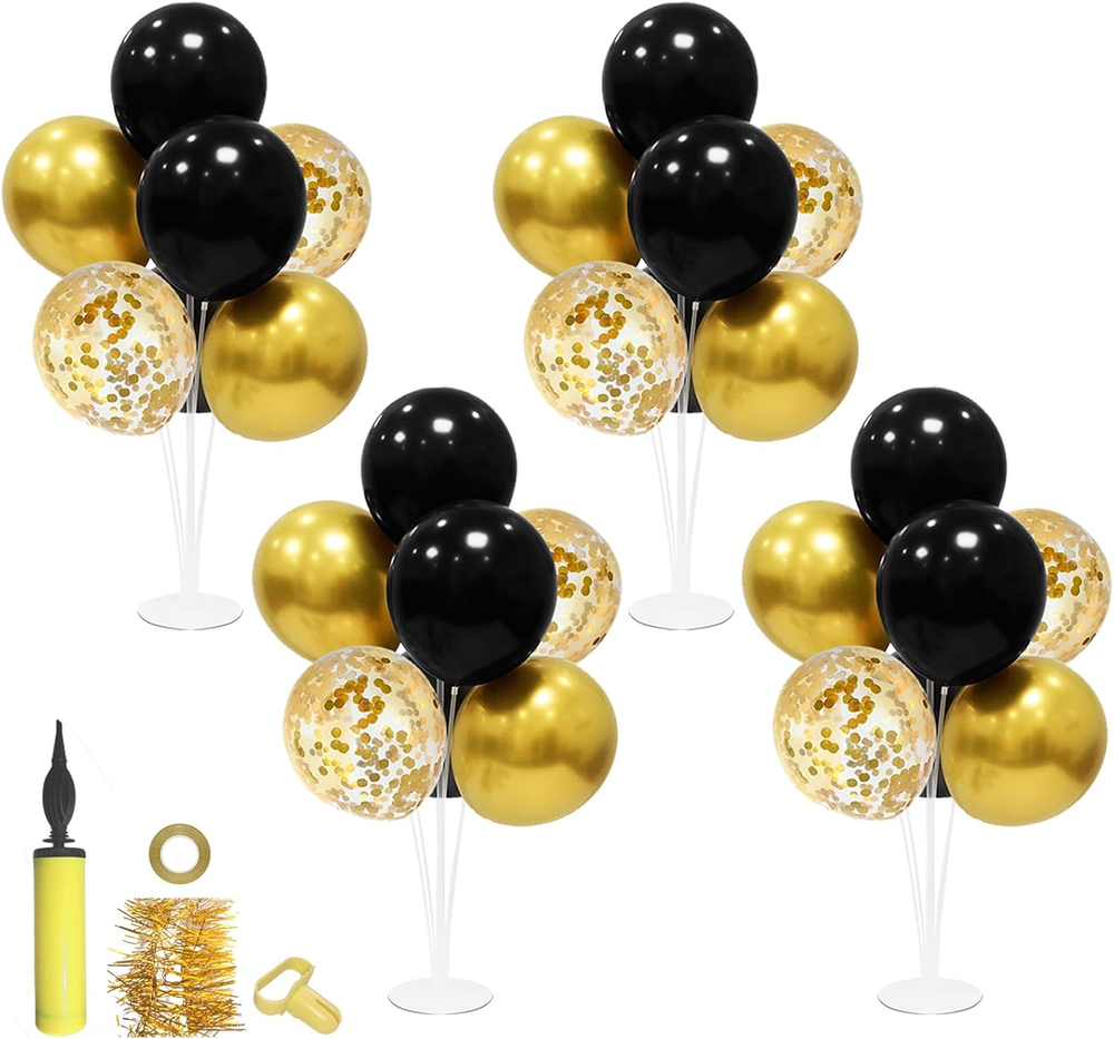 Black and Gold Party Decorations 4 Set Balloon Stand Table Centerpieces for Men'