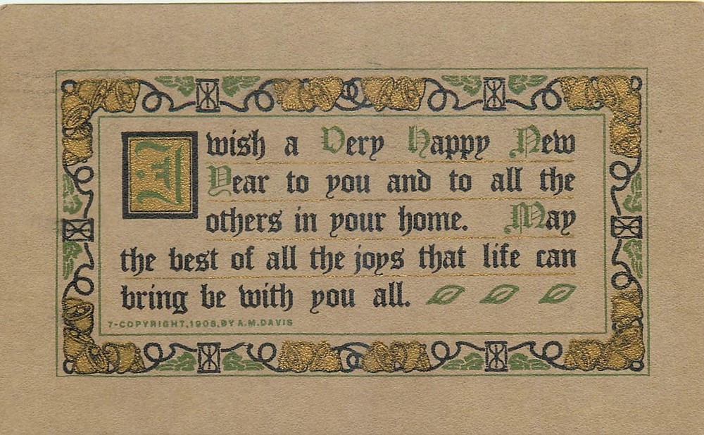 1909 Arts & Crafts New Year Saying Postcard 25-10573