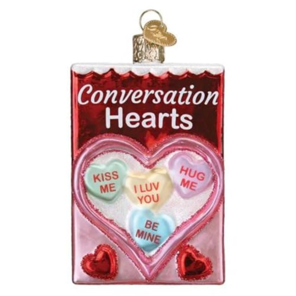 Old World Christmas Conversation Hearts Candy Glass Hanging Ornament FREE BOX