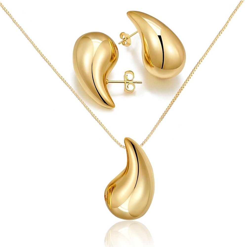 Bi&Yamigeo 18mm Mini Water Teardrop Necklace & Earrings Duo Set