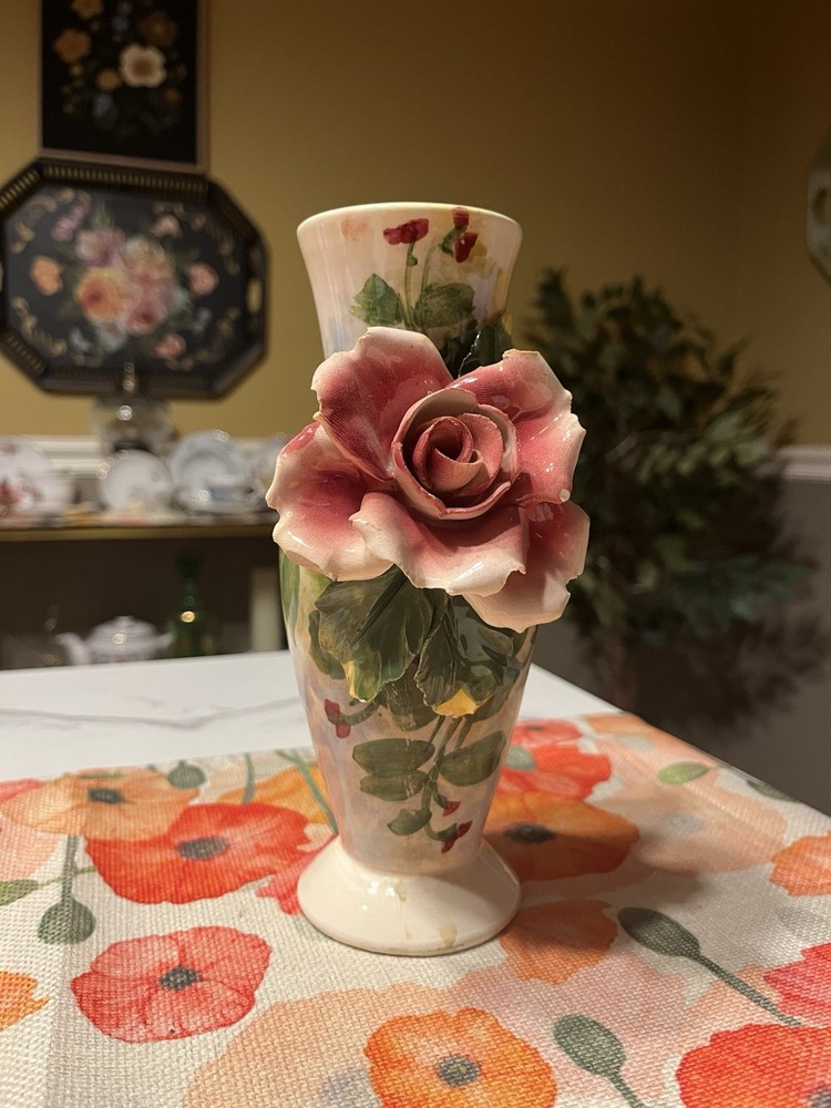 Vintage Italian Capodimonte Porcelain Floral Vase 8 Inch