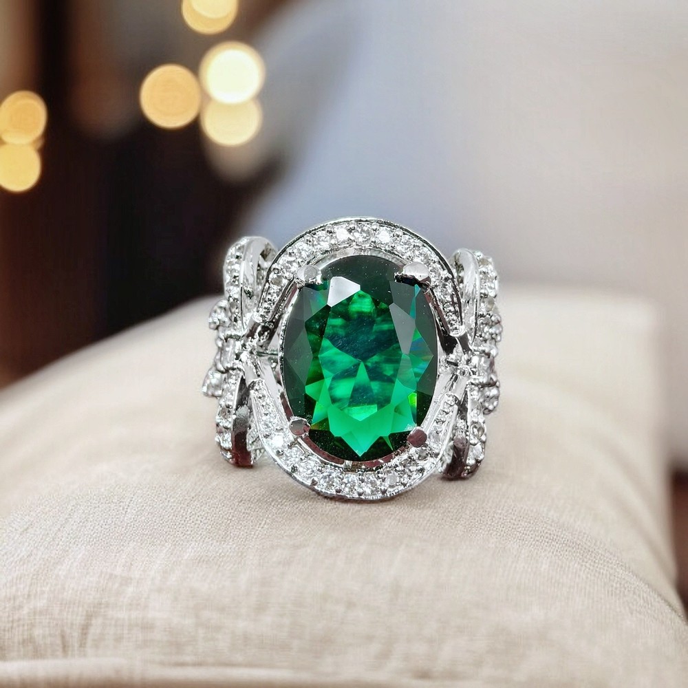Emerald Ring CZ & Americam diomonds Ring Handcrafted Bollywood Ring Gift For Her