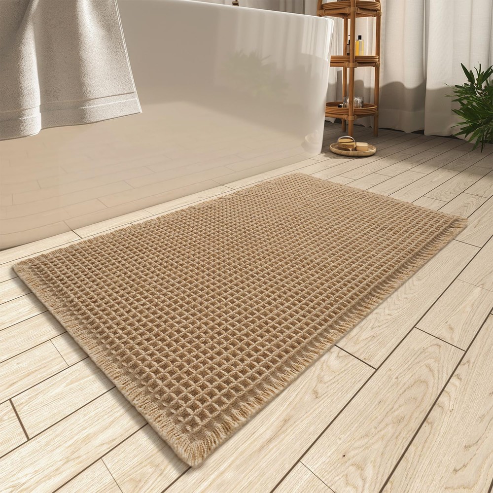 AMOAMI Upgraded Absorbent Non-Slip Waffle Bath Mat for Bathroom Use