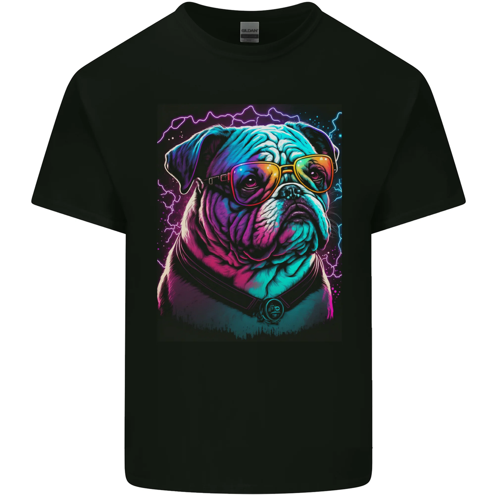 A Cool Bulldog With Glasses Dog Mens Cotton T-Shirt Tee Top
