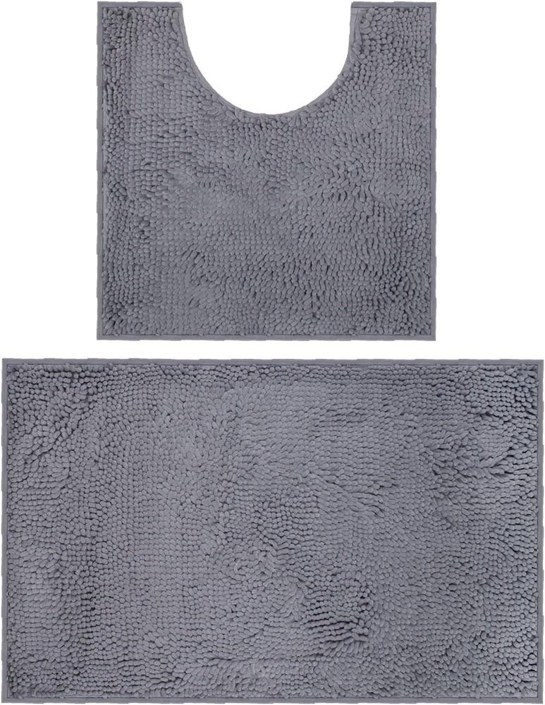 VAGAU Chenille Bath Mat Set 20x32 + U Shape 20x20 in Dark Grey