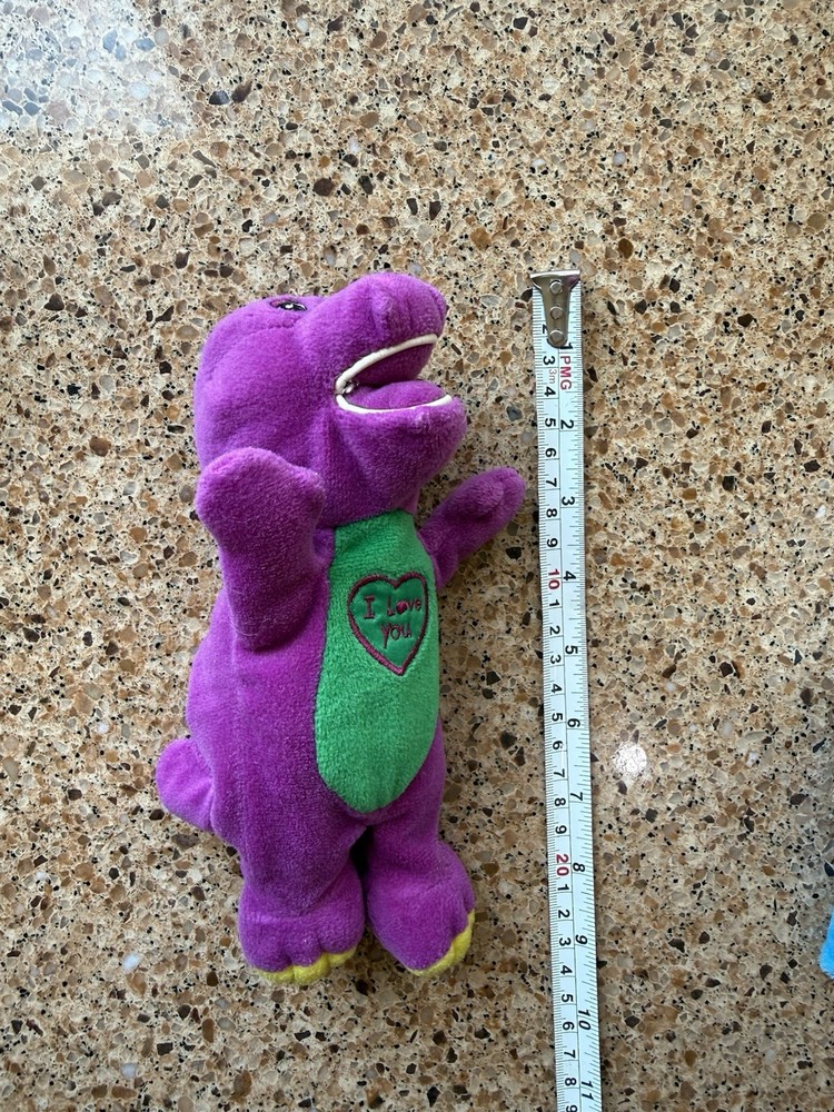 Vintage 1990s Barney Plush Purple Dinosaur Lyons Golden Bear Co. I LOVE YOU!