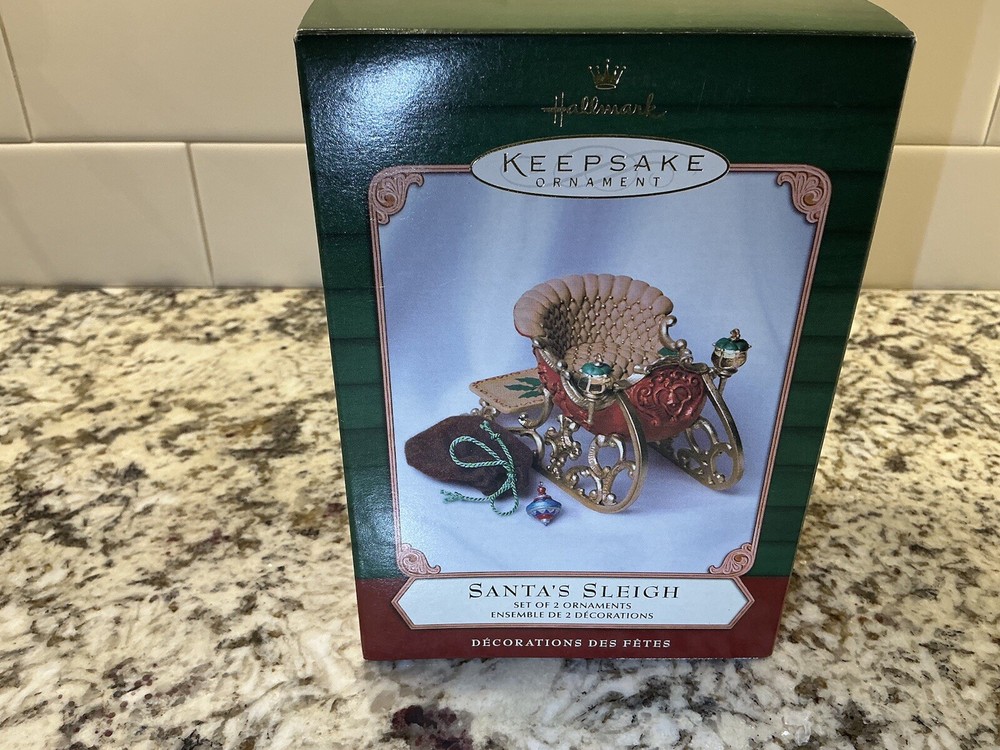 2001 Hallmark Keepsake Santa's Sleigh - Set Of Two Ornaments Incl. Santa’s Bag