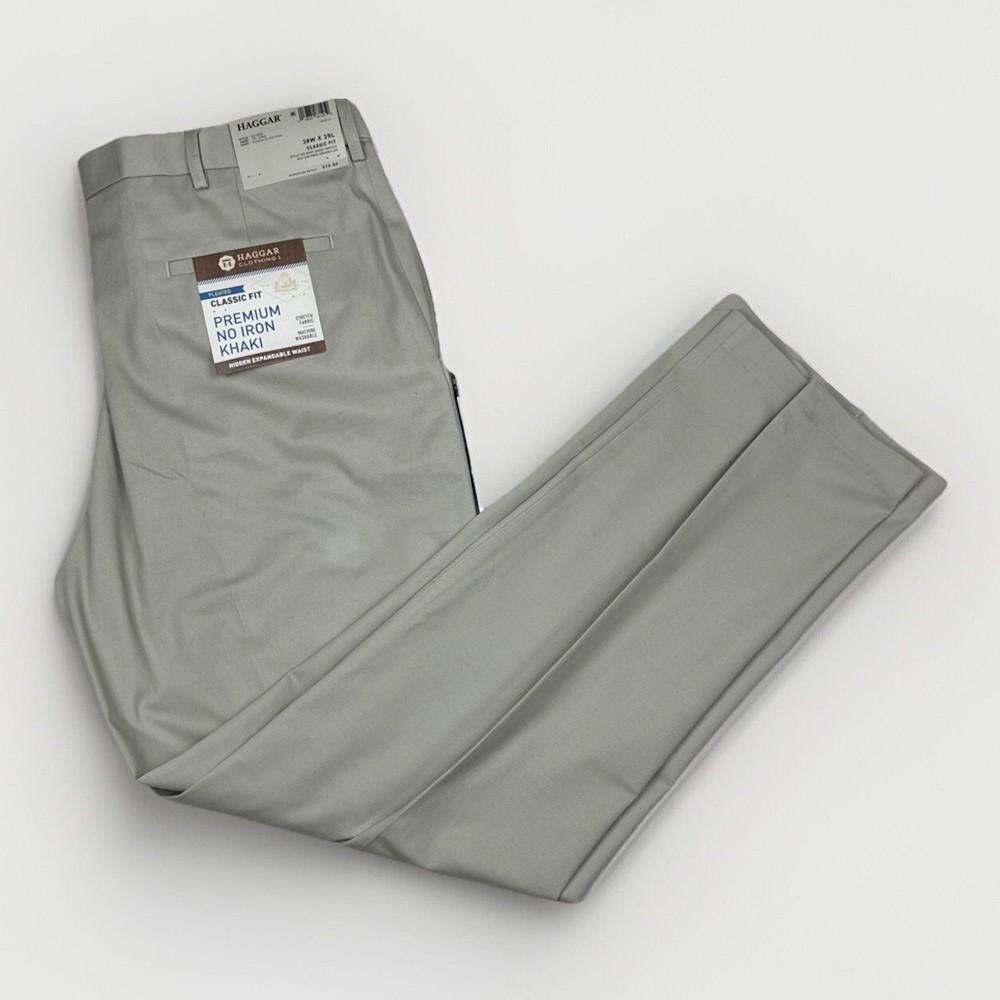 Haggar Premium No Iron Khaki Pants Men's 38x29 Sand Classic Fit Stretch New