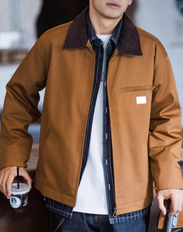 American Men's Shawl Collar Jacket Loose Zipper Coat Casual Multi Pocket Tops