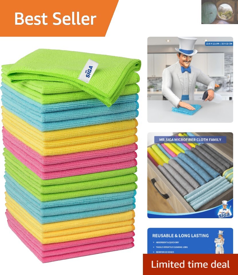12.6x12.6 Reusable Microfiber Cleaning Cloths for All Surfaces