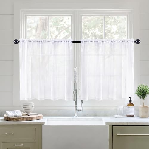 White Sheer Kitchen Curtains 24 Inch Half Window Panel