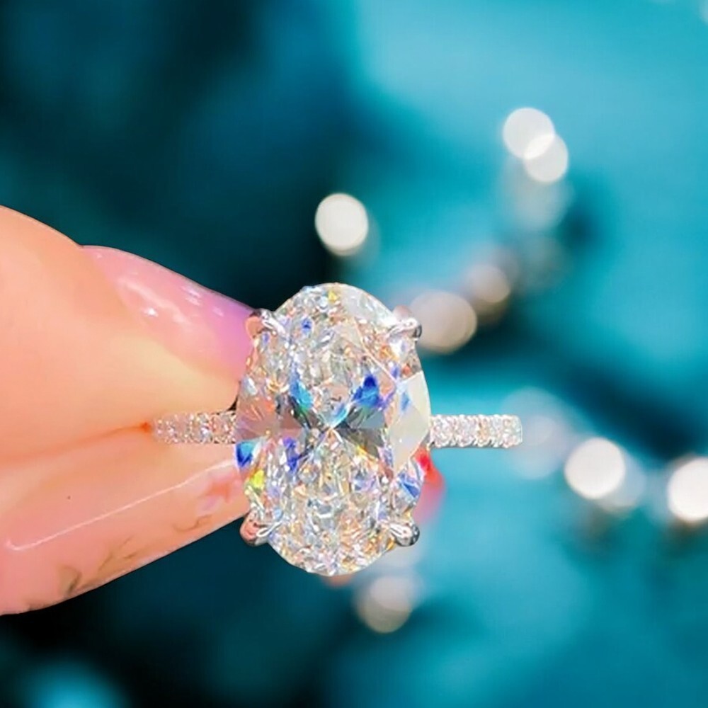 Ring Oval Cut Diamond Lab Grown IGI Certified 14k White Gold 4 Carat Engagement