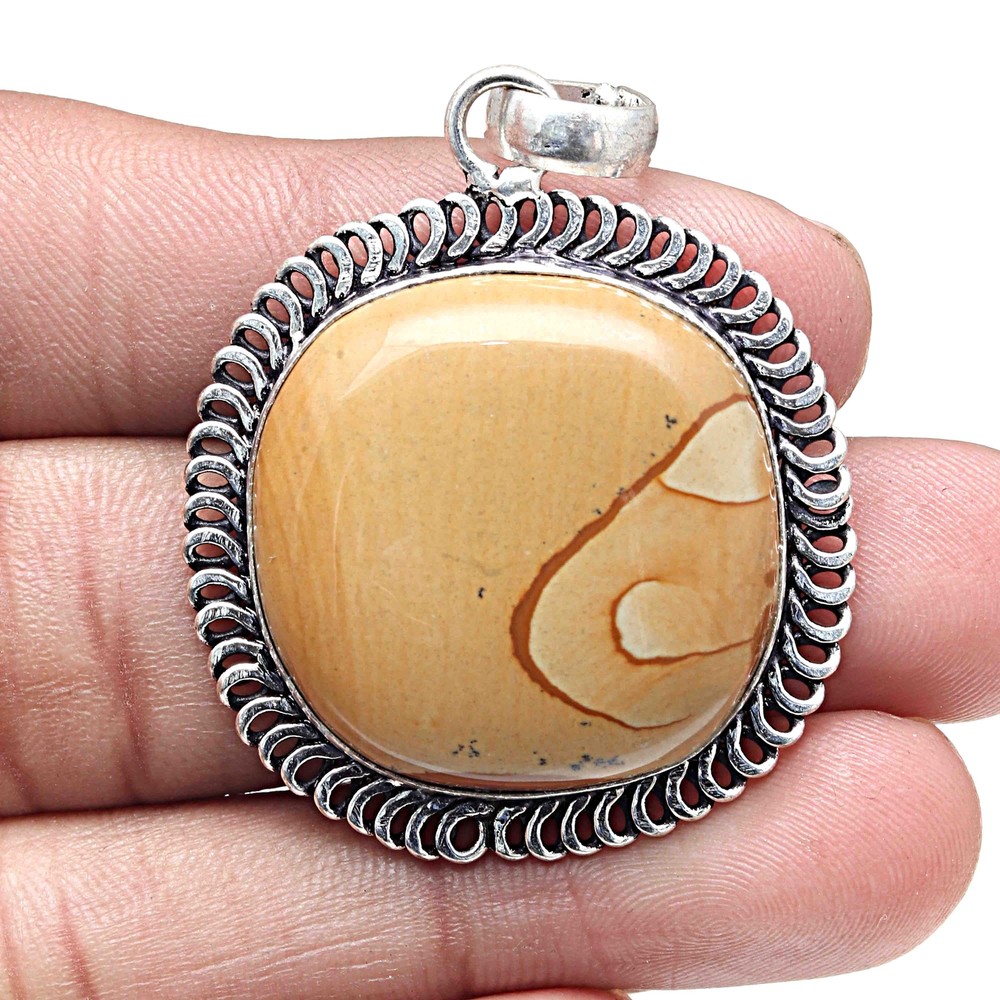 American Jasper Gemstone Pendant Handmade Valentine's Day Silver Jewelry 2.25 Inch