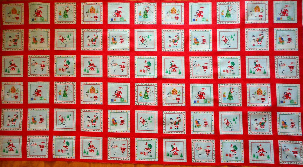Christmas Fabric Panel Jolly Santa Labels 66 Sqs Makower Premium Cotton #9A #C