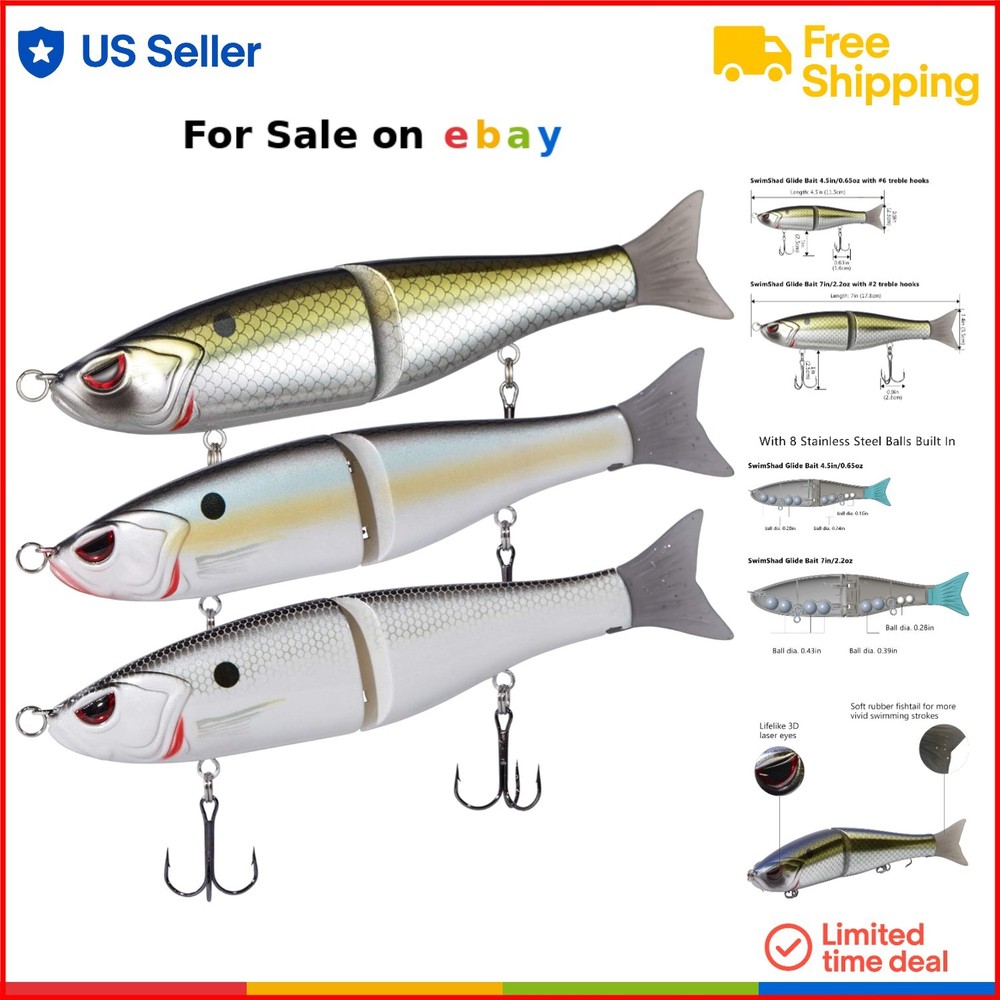 SwimShad Glide Baits Alloy Steel Rubber Float 7in 3-Pack Bass Pike Salmon