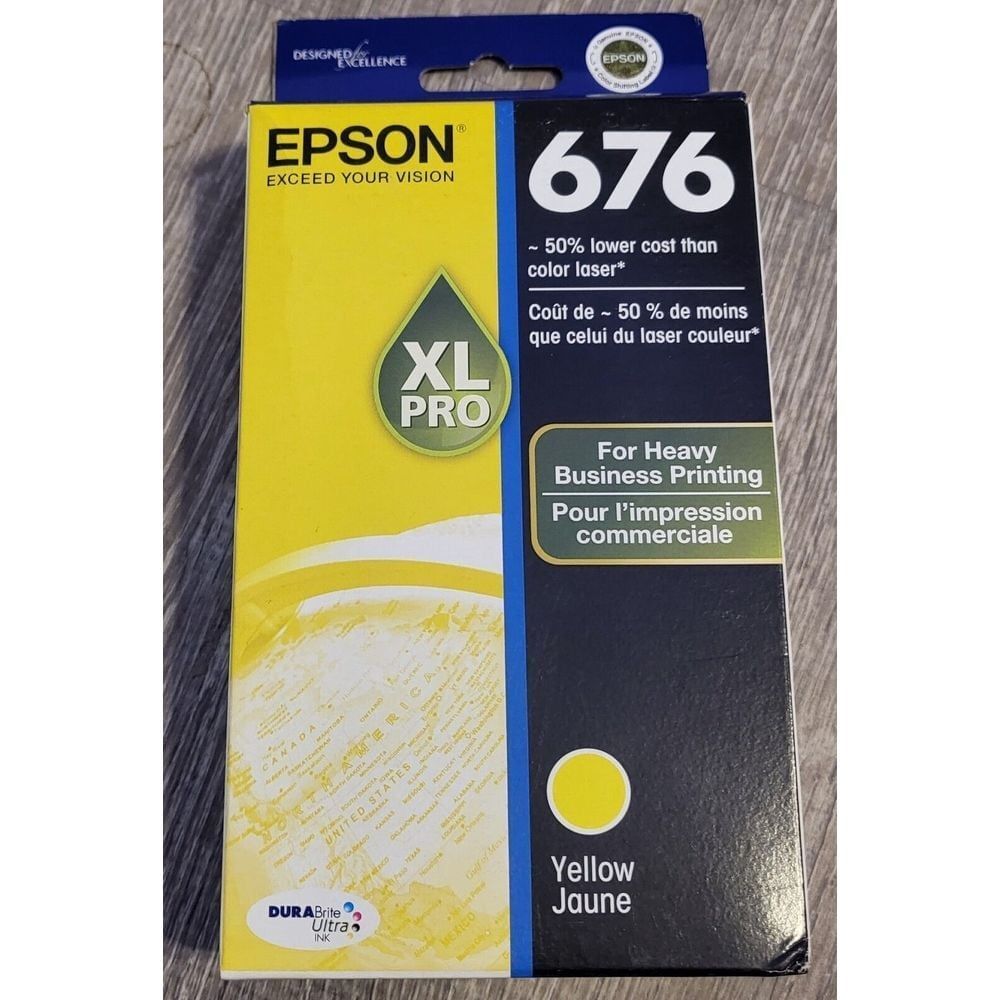 New Epson 676XL Yellow Ink Cartridge WorkForce Pro WP-4020 4630  4530 exp 05/17