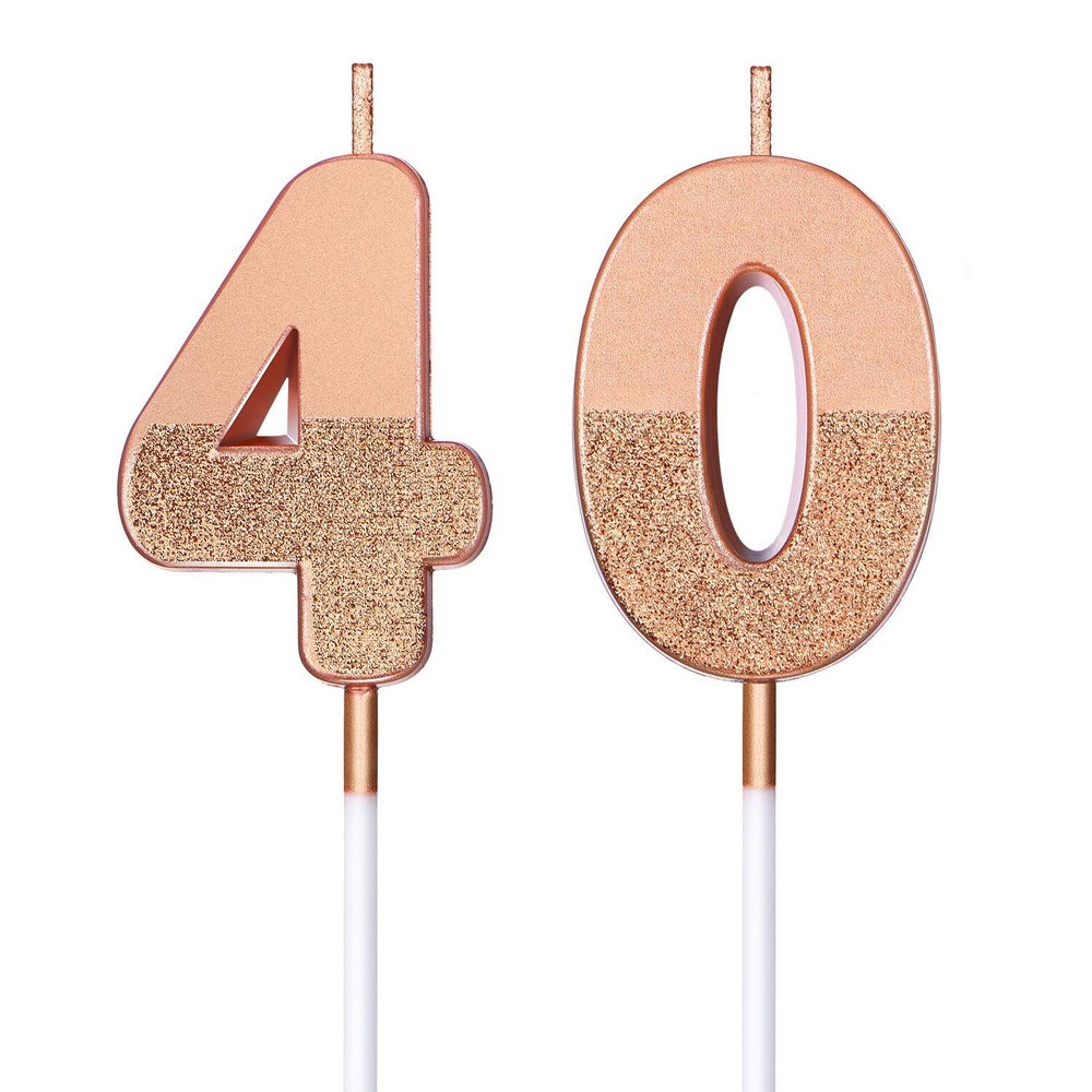 40th Birthday Candles Number 40 Candles Cake Topper Decorations Rose Gold