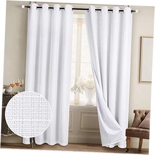 Blackout Linen Curtains 52x84 Inch Grommet Top White for Bedroom