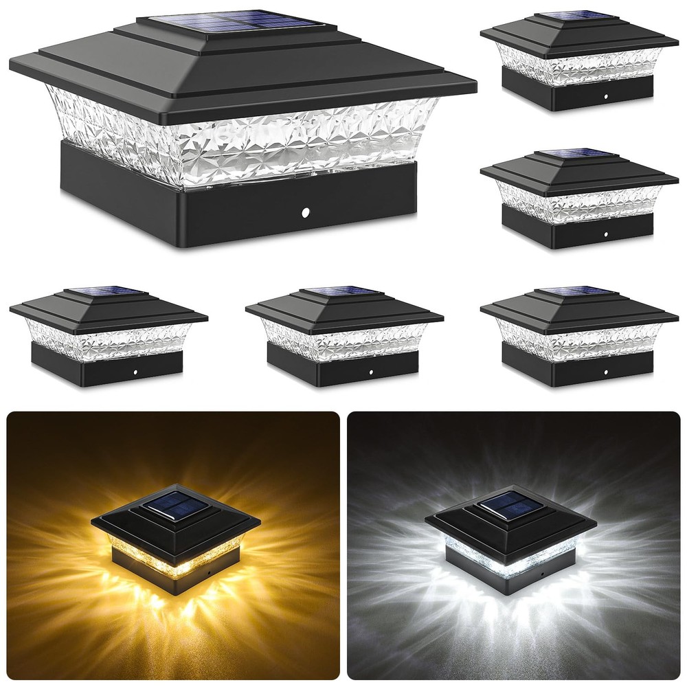 Solar Post Cap Lights Outdoor 6-Pack Waterproof Fence Lights 16 Ultra Bright LEDs