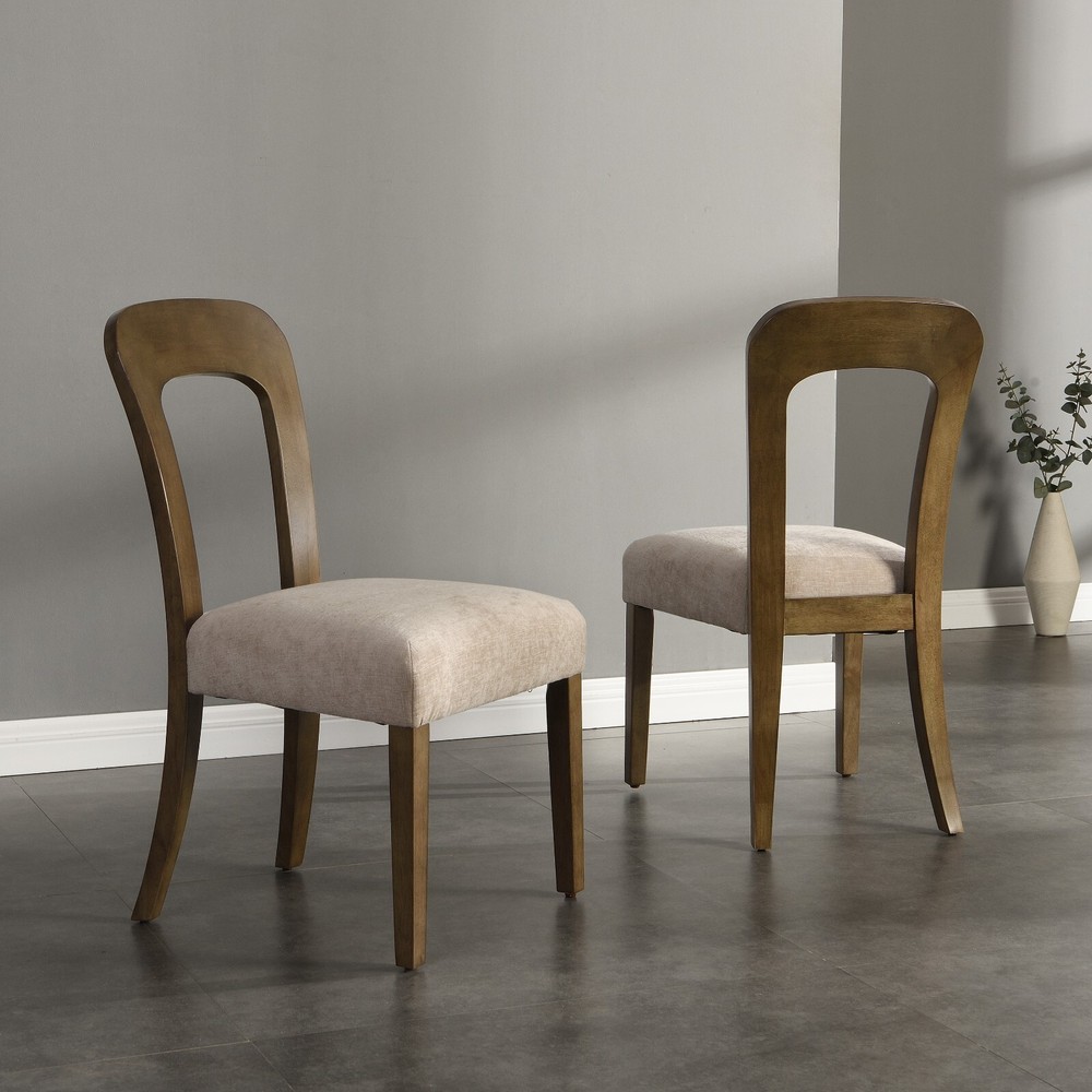 Modern Beige Upholstered Dining Chairs Set of 2 for Kitchen & Side Seating
