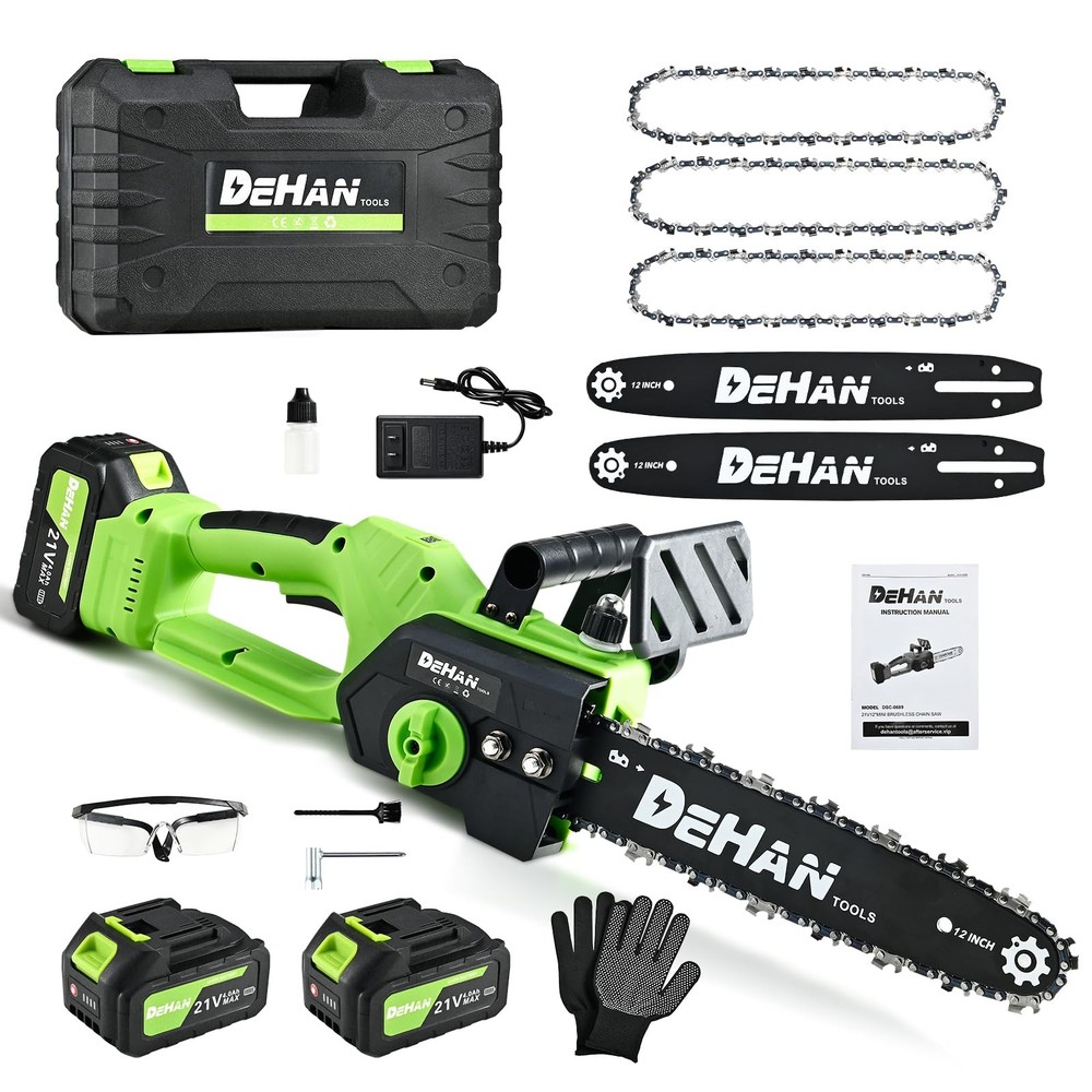 12-Inch 1000W Brushless Cordless Chainsaw with 2 x 4.0Ah Batteries