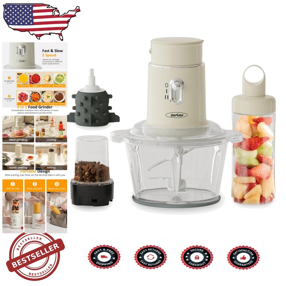 Versatile 4-in-1 Beige Blender & Food Processor - 1.5L Glass Bowl Included